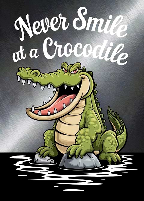 Never Smile at a Crocodile — funny metal wall sign