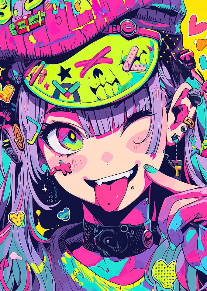 Anime Girl with Neon Colors