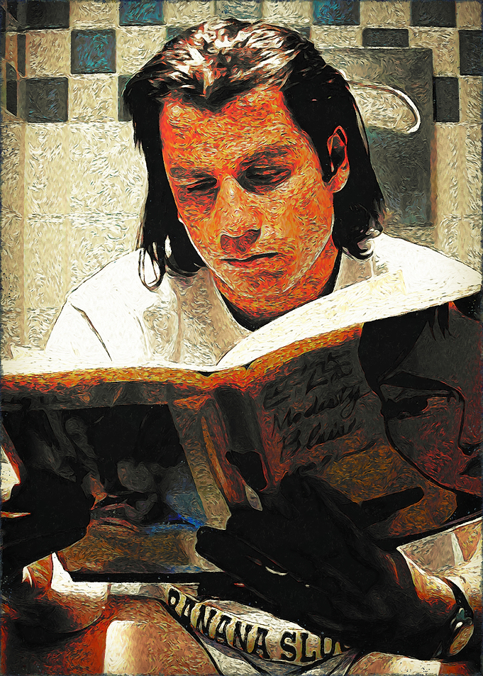 Man Reading in Bathroom