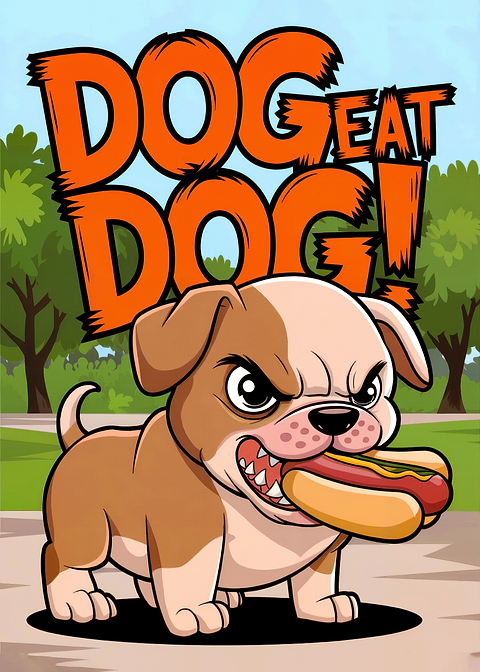 Dog Eat Dog Cartoon — living room metal wall art