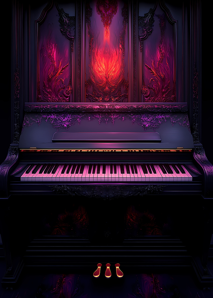 Dark Piano with Flames
