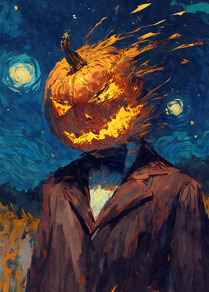 Pumpkin Head Man Starry Night