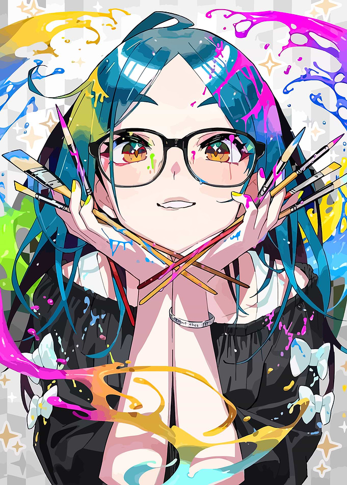 Anime Girl with Paintbrushes