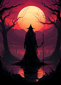 Dark figure under moon