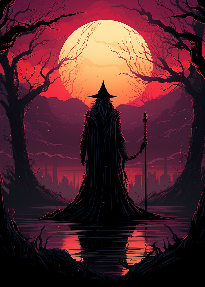 Dark figure under moon