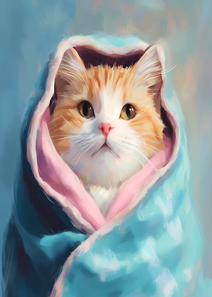 Cute Cat in Blanket