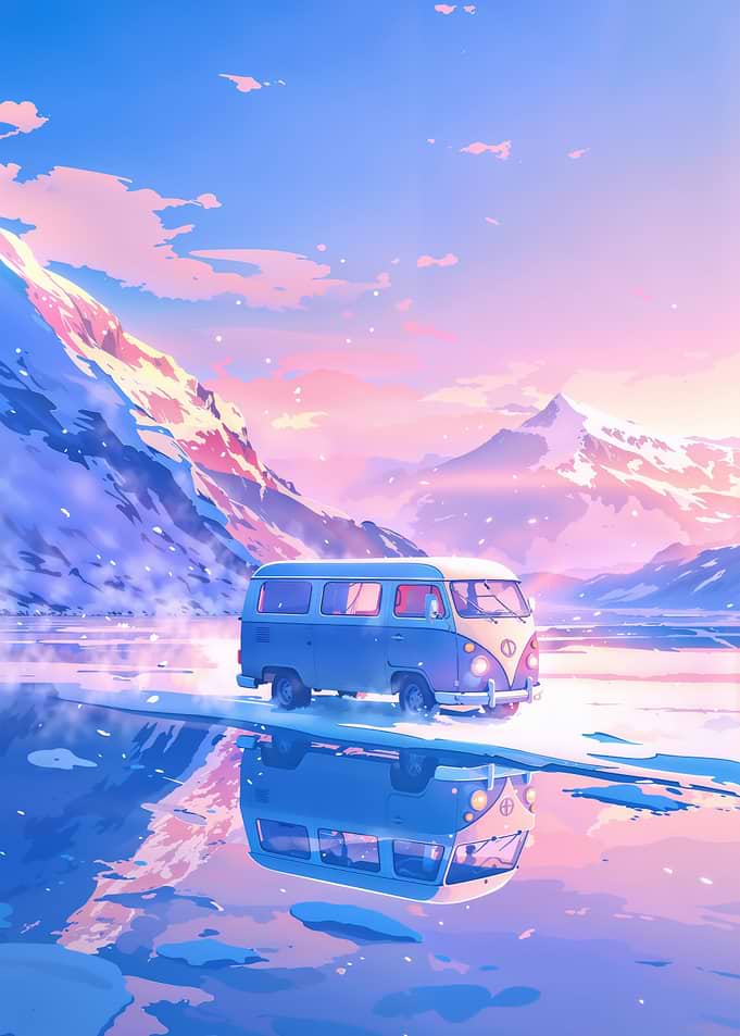 Van on Frozen Lake