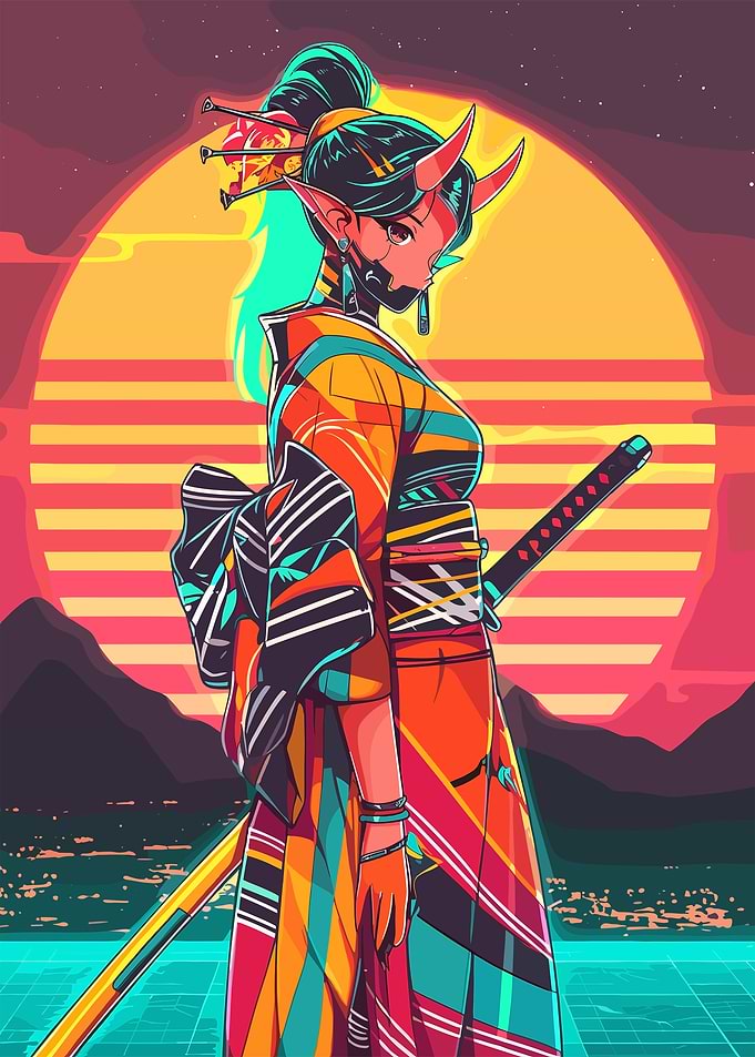 Cyberpunk Geisha with Katana