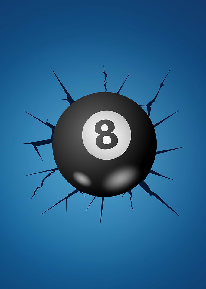 8 Ball Through a Blue Cracked Wall