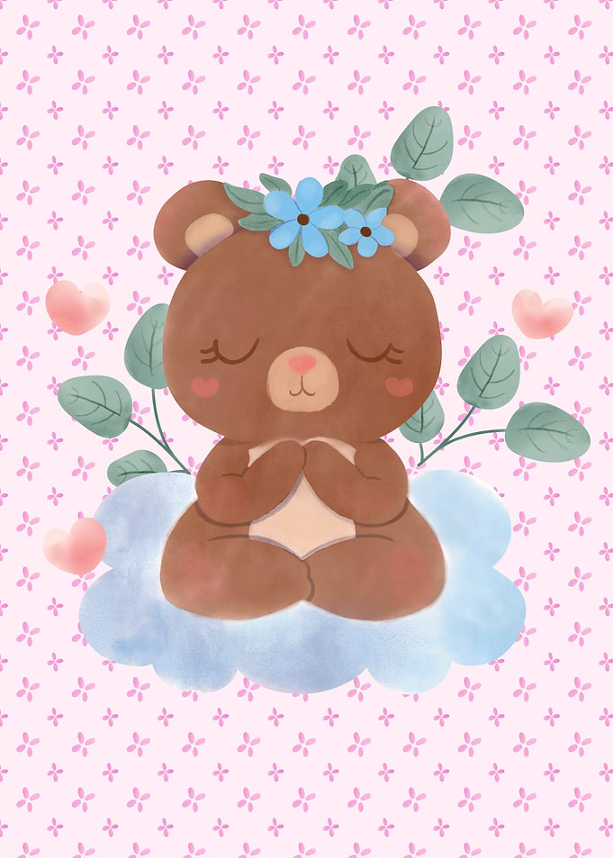 Watercolor Cute Bear Meditating