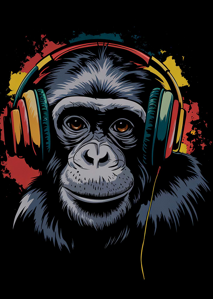 Chimpanzee with Headphones