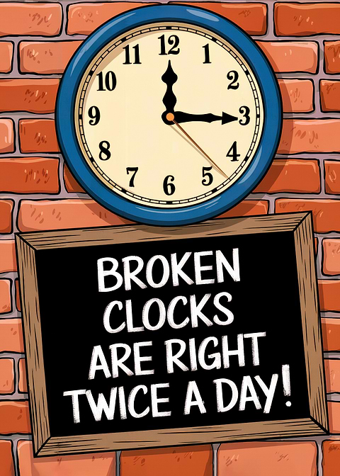 Broken Clocks Quote — funny metal wall sign