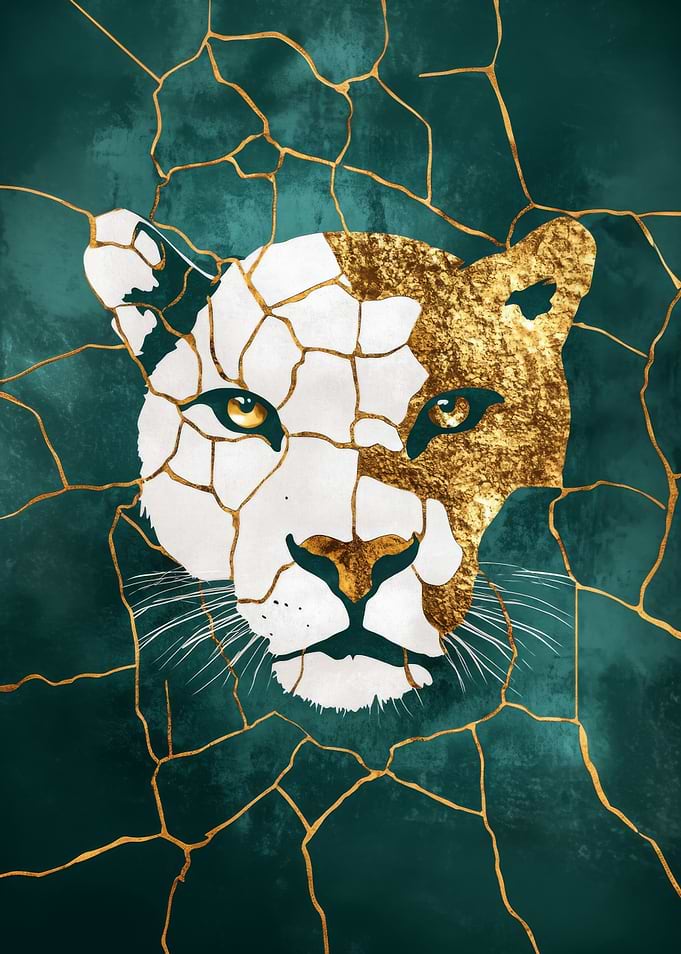 Gold & Teal Lion Portrait
