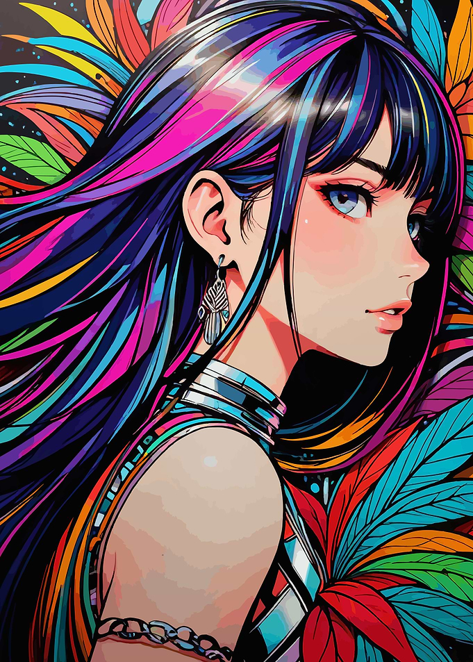 Anime Girl with Colorful Hair