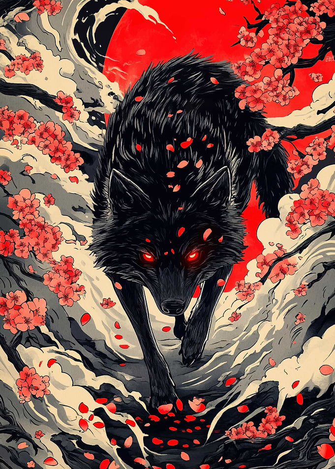 Black Wolf with Red Eyes