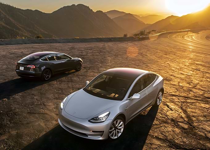 Tesla Model 3 in Sunset