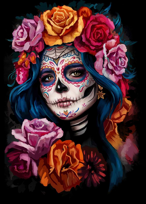 Sugar Skull Woman with Flowers — sugar skull metal wall art