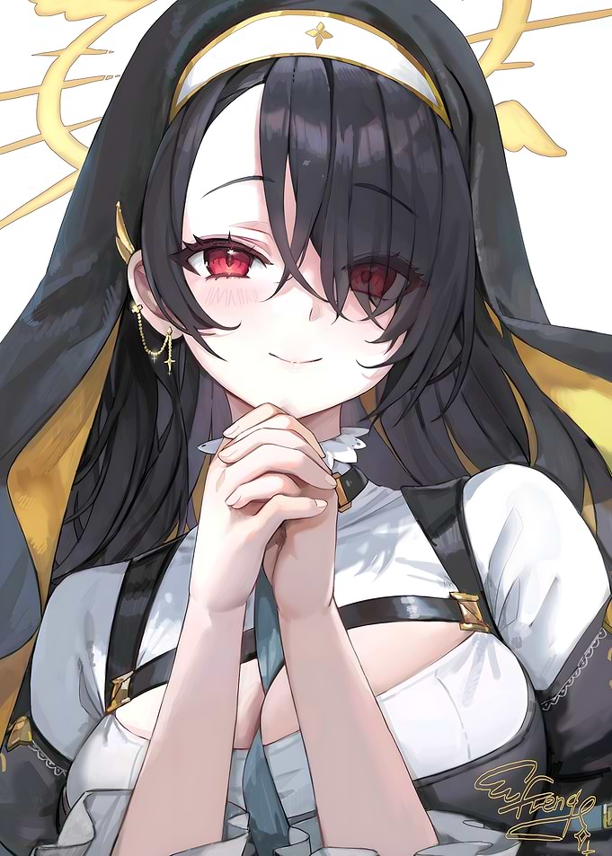 Anime Nun with Red Eyes