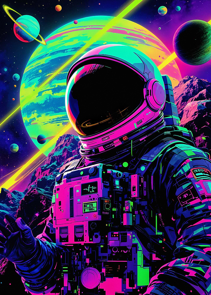 Neon Astronaut in Space