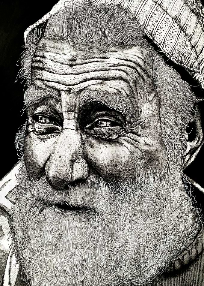Pen & Ink Portrait of an Old Man
