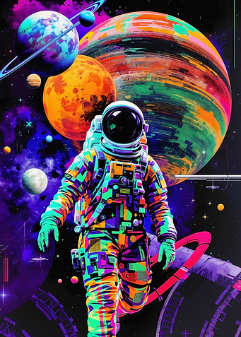 Neon Astronaut Exploring Space