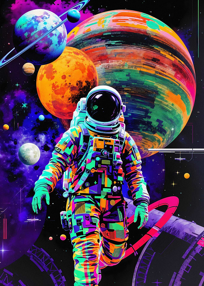 Neon Astronaut Exploring Space