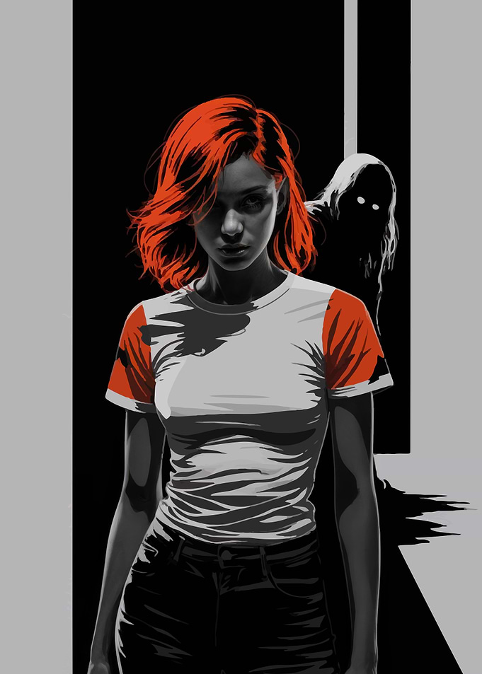 Woman with Red Hair and Evil Shadow