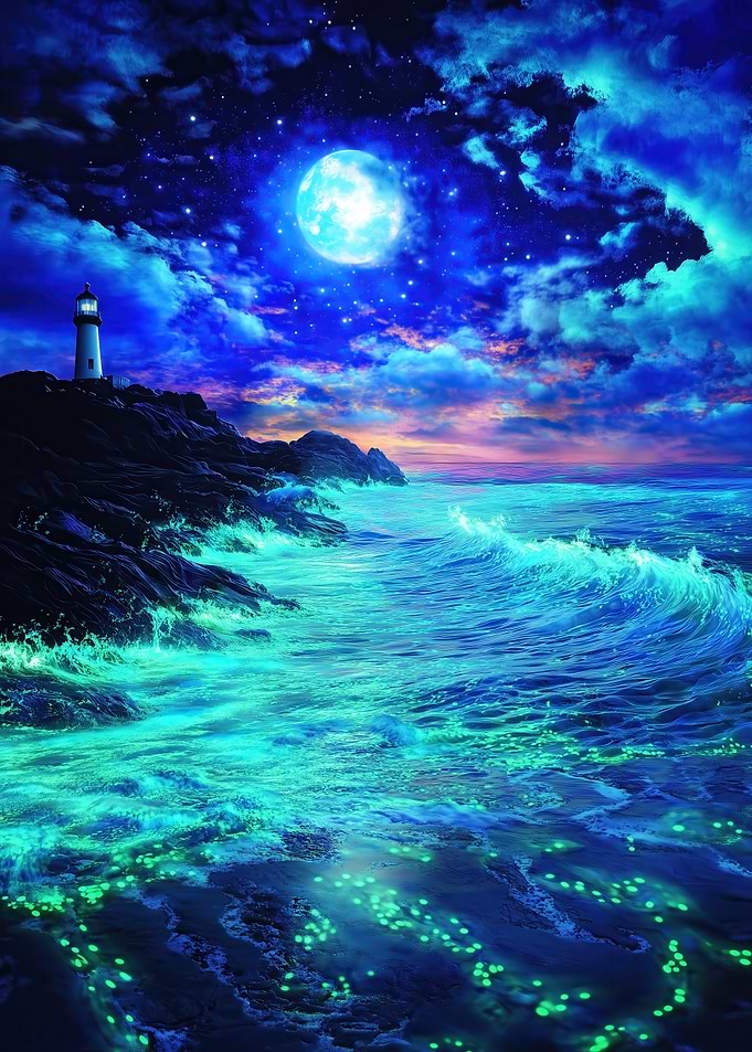 Light House in Luminous Seascape