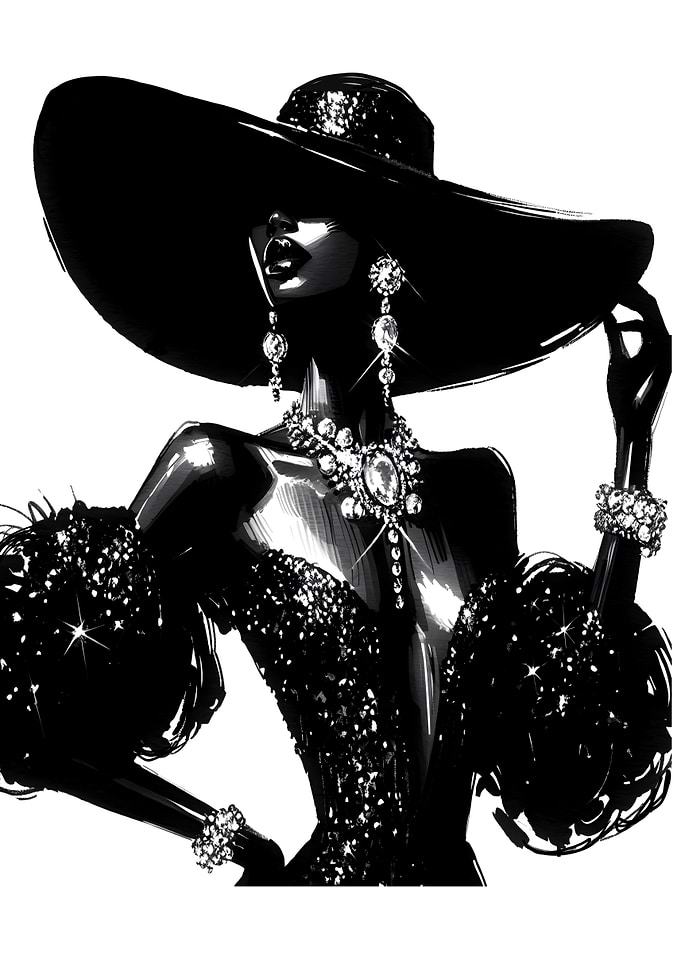 Glamorous Woman in Hat &amp; Dress