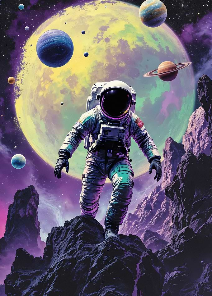 Astronaut in Surreal Alien Landscape