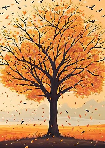 Autumn Tree with birds