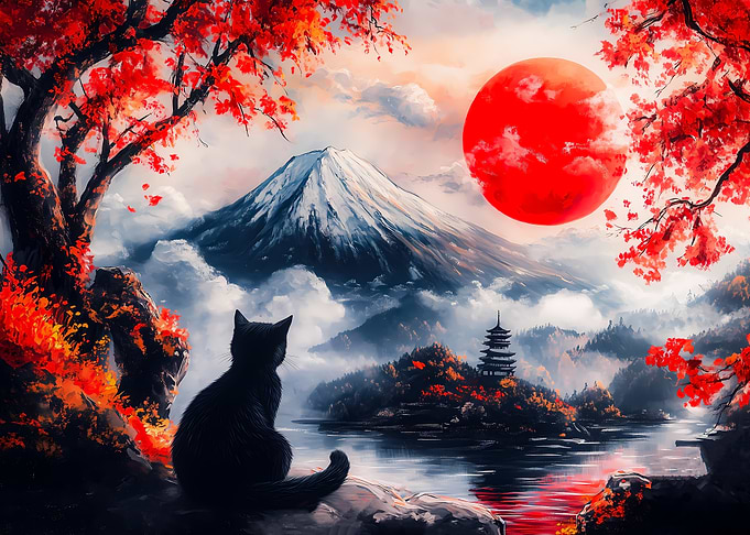 Black Cat & Mount Fuji