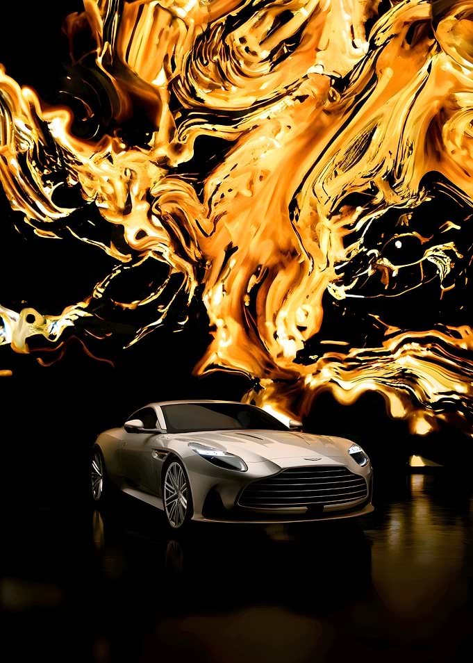 Silver Sports Car with Gold Background