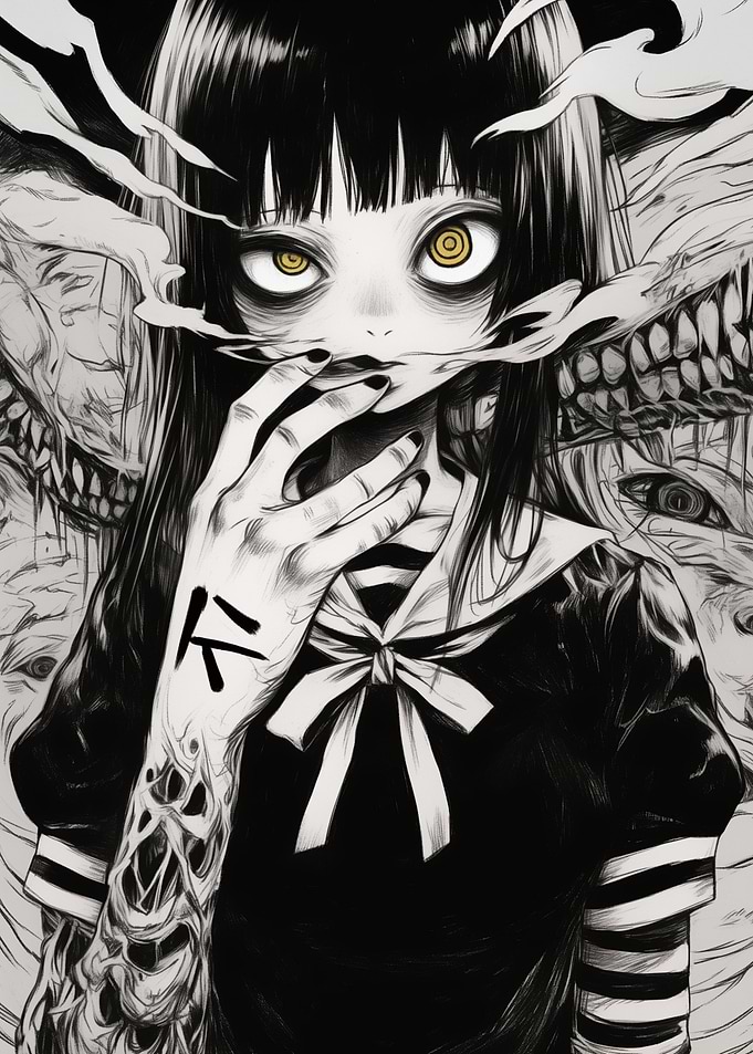 Dark Anime Girl with Monster