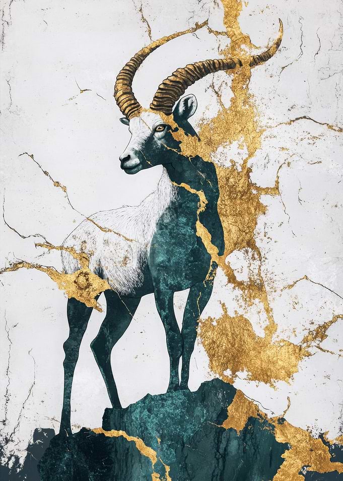 Gold & Teal Mountain Goat