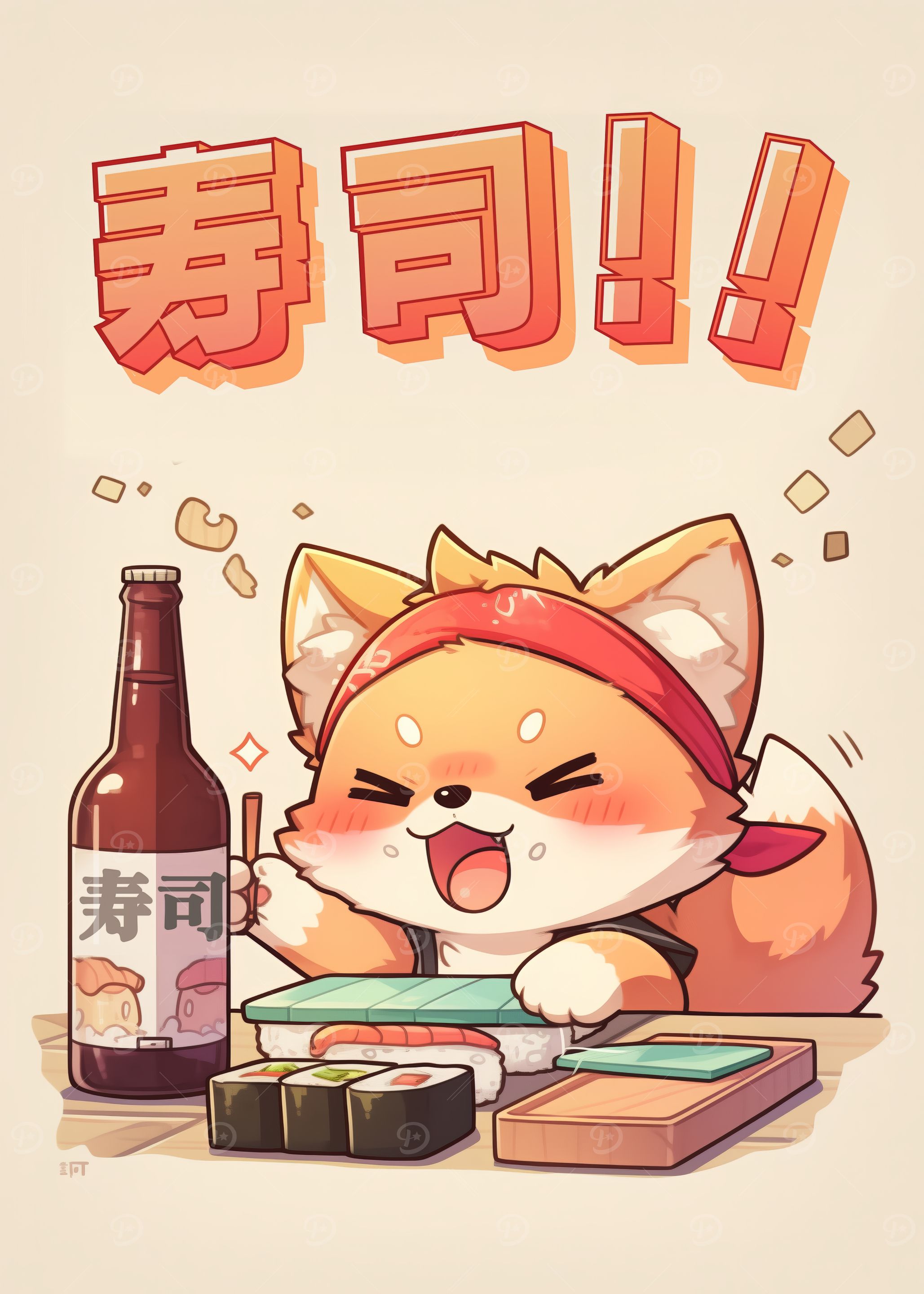 Cute Fox Eating Sushi