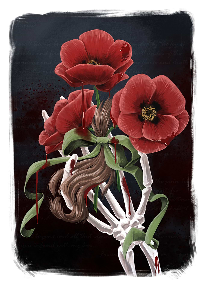 Skeleton Hand with Bloody Poppies