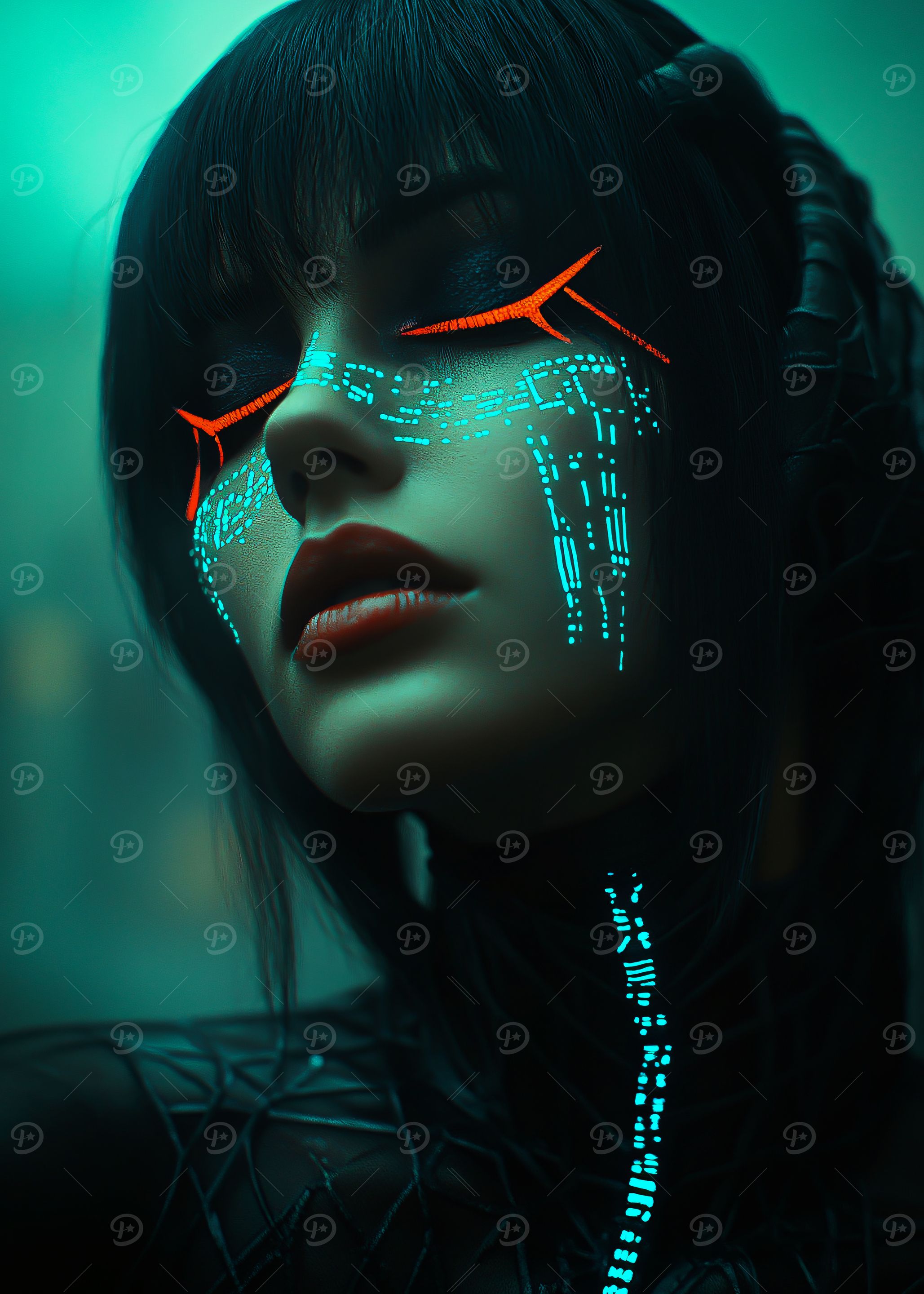 Cyberpunk Woman with Glowing Makeup