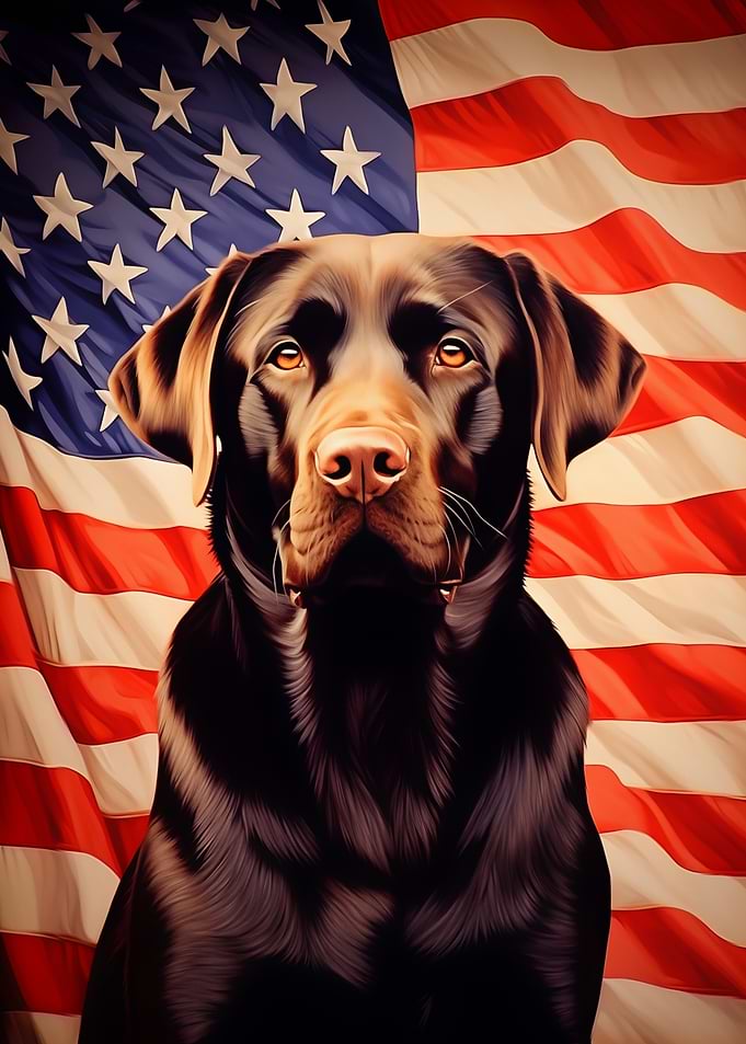 Chocolate Labrador and American Flag