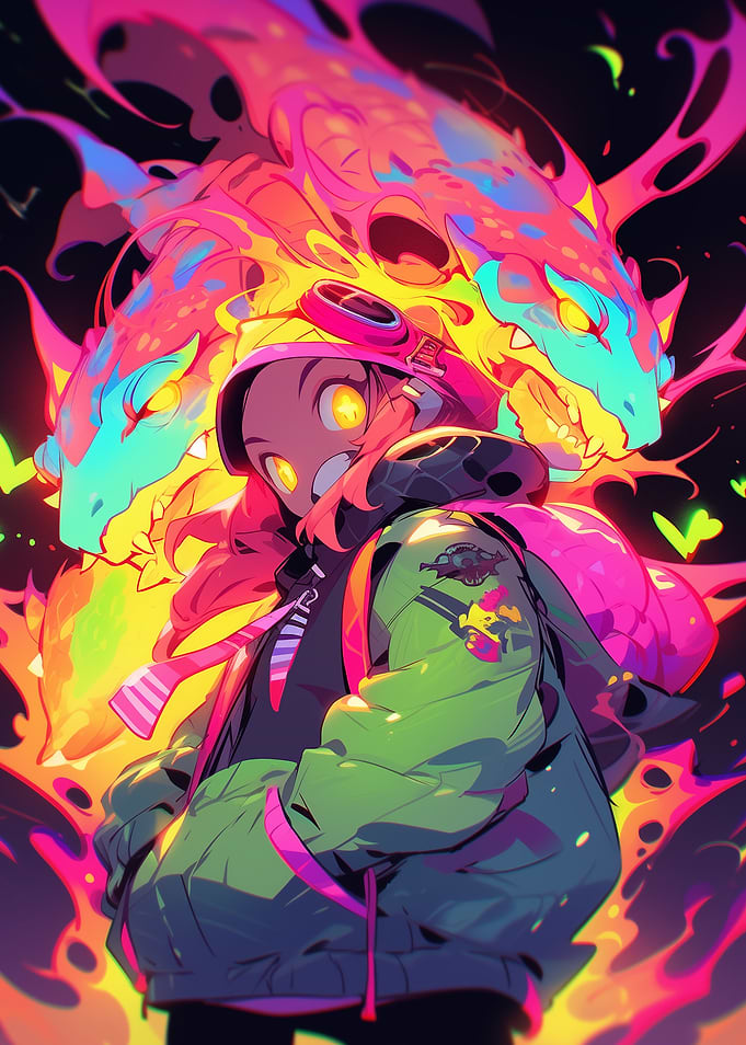 Anime Girl with Dragons