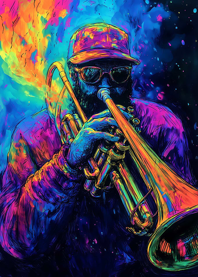 Trumpet Player in Neon