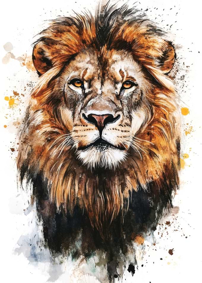 Lion Watercolor Portrait