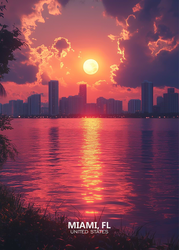 Miami Sunset Skyline United States