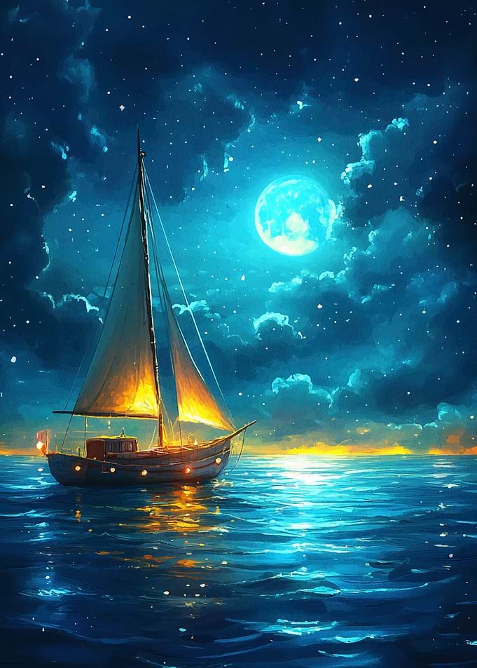 Sailboat Under a Full Moon