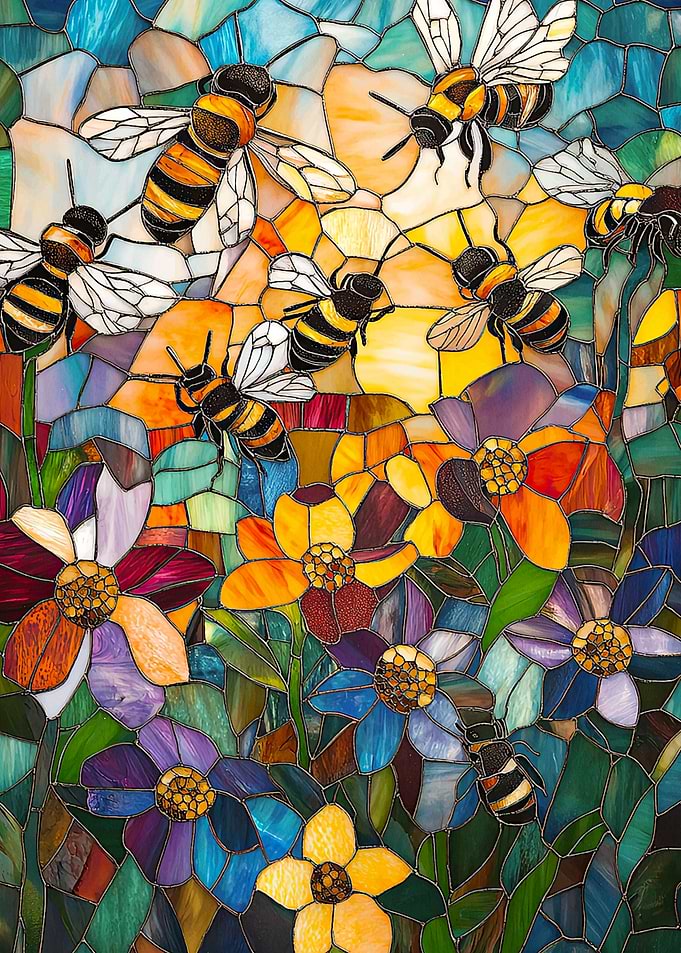 Stained Glass Bees & Flowers