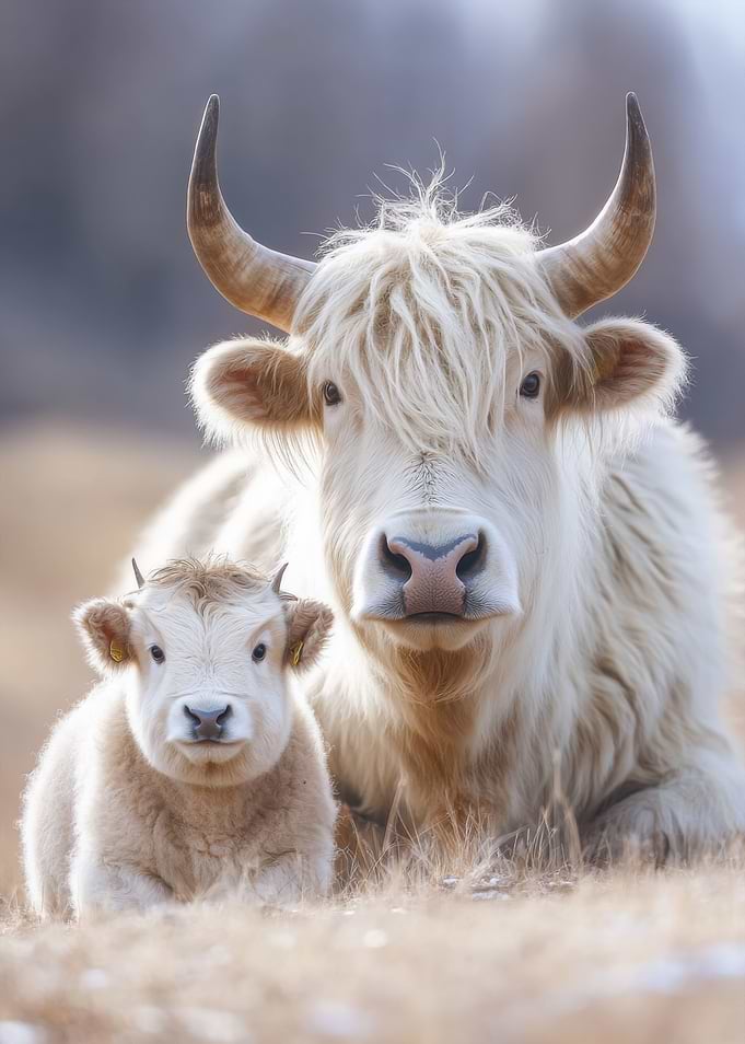 White Yak and Calf
