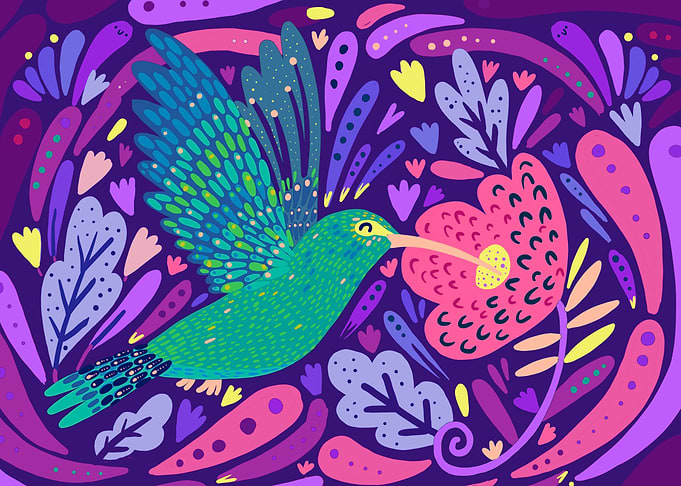 Hummingbird and Flowers