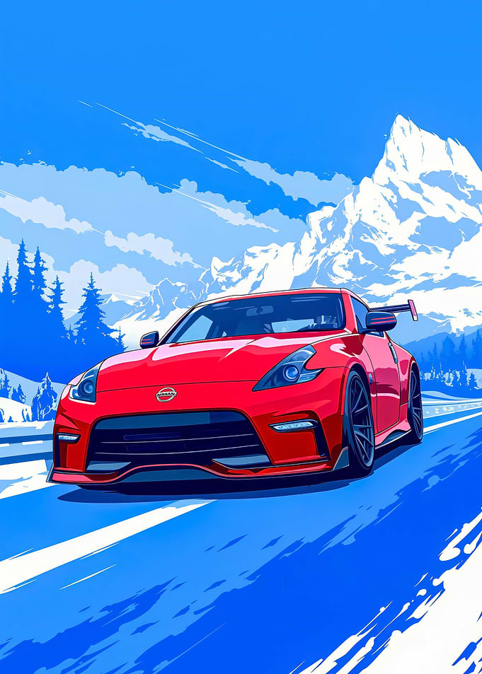 Red Nissan 370Z on Mountain Road