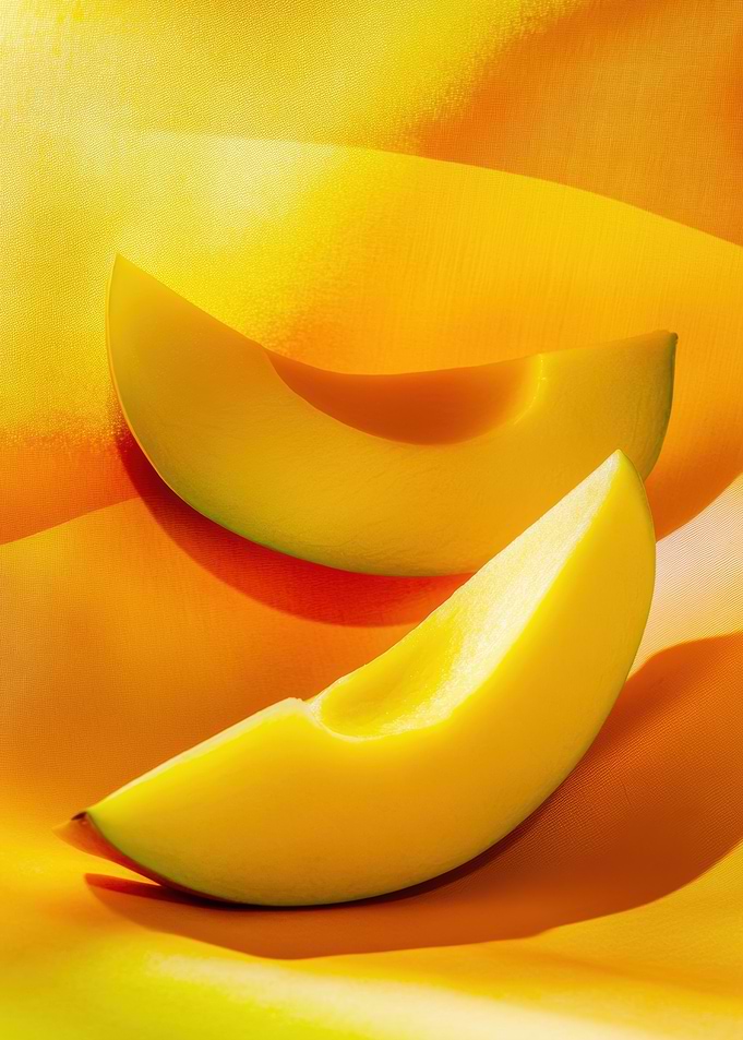 Mango Slices on Yellow Fabric