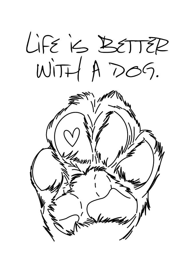 Best Dog Poster Minimalist Line Art Paw Print with Heart Inspirational Motivational Sweet Quote